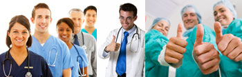 Photo montage of nurses, carers, doctors and surgeons who are pleased to be looked after by OneLife 